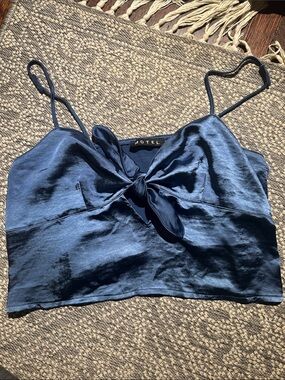 Motel Rocks Dark Blue Satin Tie-Front Cami
